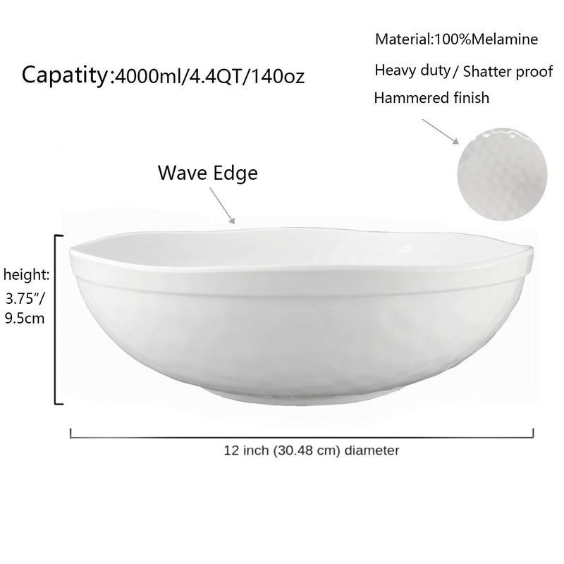 KX-WARE أوعية تقديم ميلامين KX-WARE - 2 قطعة 12 بوصة أوعية سلطة أكبر / أوعية خلط، لون أبيض | أوعية ميلامين مقاومة للكسر 100% | آمنة في غسالة الصحون، خالية من BPA - Image 2